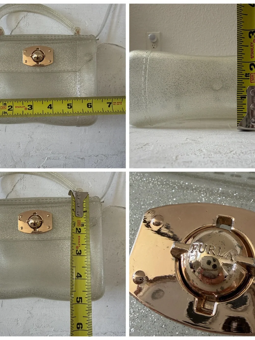 Furla Y2K Silver Glitter Rubber Mini Candy Crossbody Jelly Bag